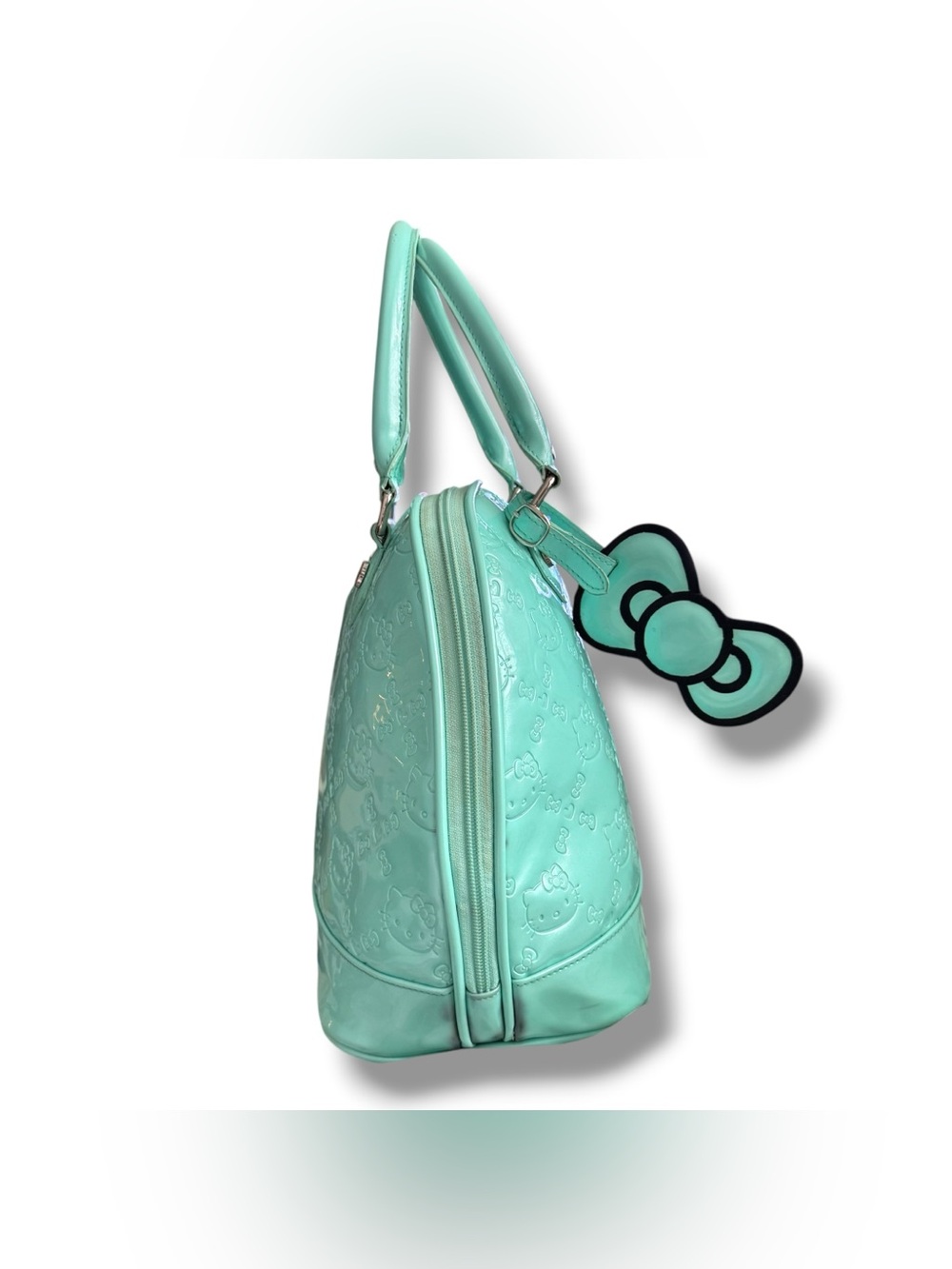 Hello Kitty Mint Green Embossed Patent Bowler Satchel Bag Sanrio 2012 - Picture 9 of 16